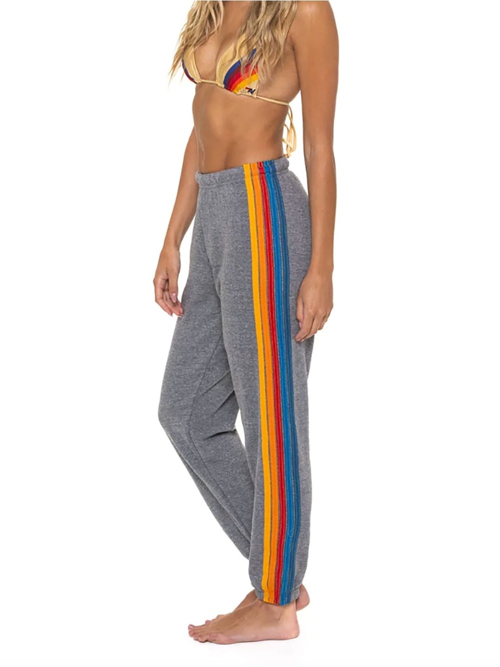 Heather Gray Aviator Nation 5 Rainbow Side Stripes sweatpants- Women